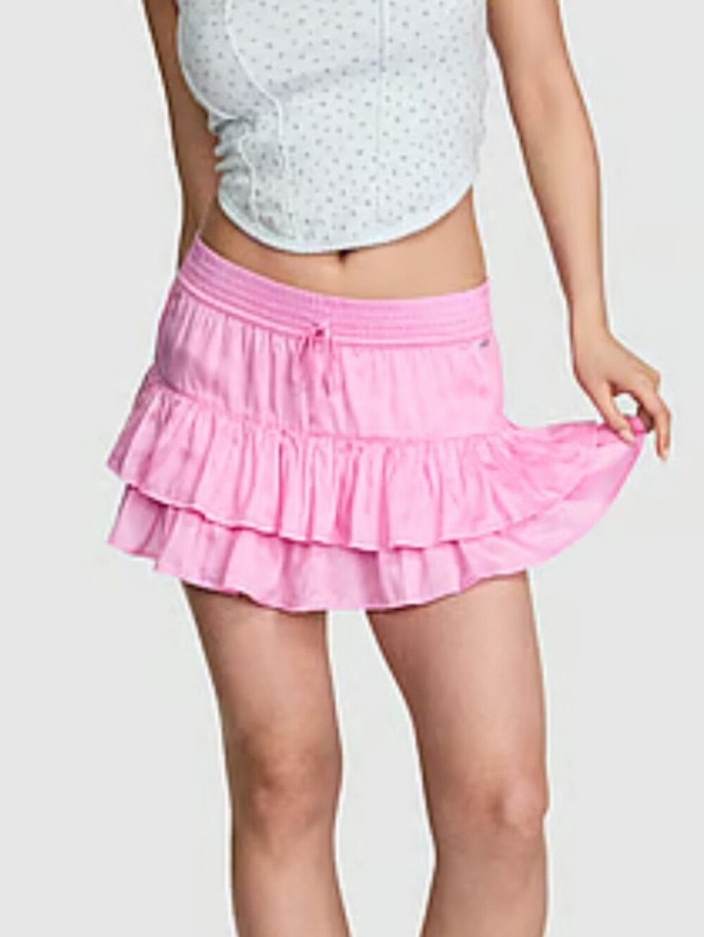 Victoria Secret Pink Summer Mid Rise Fling Satin Ruffle Skirt Sz Med NWT